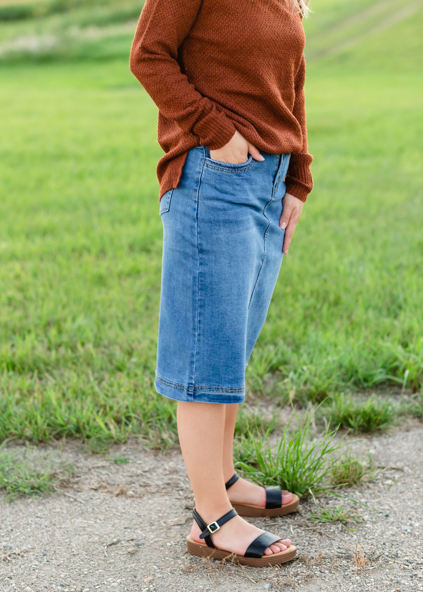 Bailee Triple Stitch Midi Denim Jean Skirt - FINAL SALE Skirts