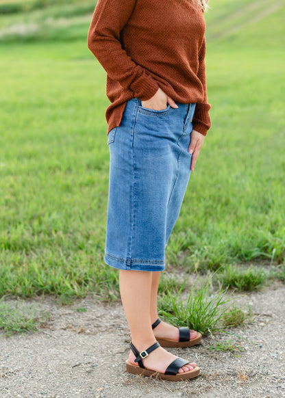 Bailee Triple Stitch Midi Denim Jean Skirt - FINAL SALE Skirts