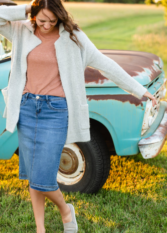 Bailee Triple Stitch Midi Denim Jean Skirt - FINAL SALE Skirts