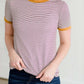 Burgandy, cream and mustard short sleeve striped tee