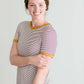Burgandy, cream and mustard short sleeve striped tee