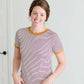 Burgandy, cream and mustard short sleeve striped tee
