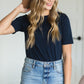 Basic Short Sleeve Navy Crew Neck Tee Shirt