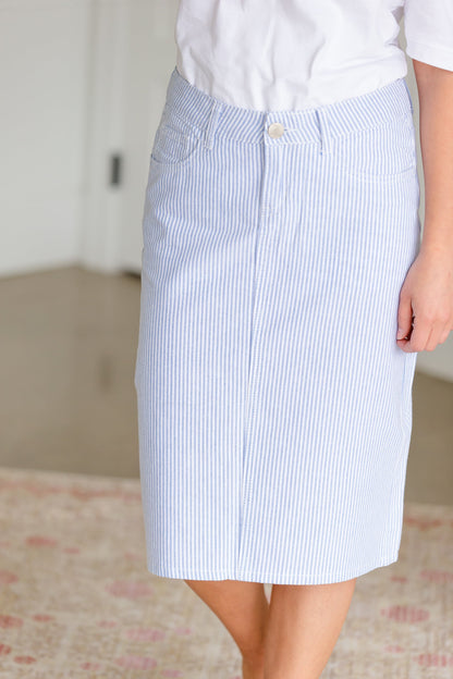 Bay Seersucker Light Blue Striped Midi Skirt - FINAL SALE Skirts