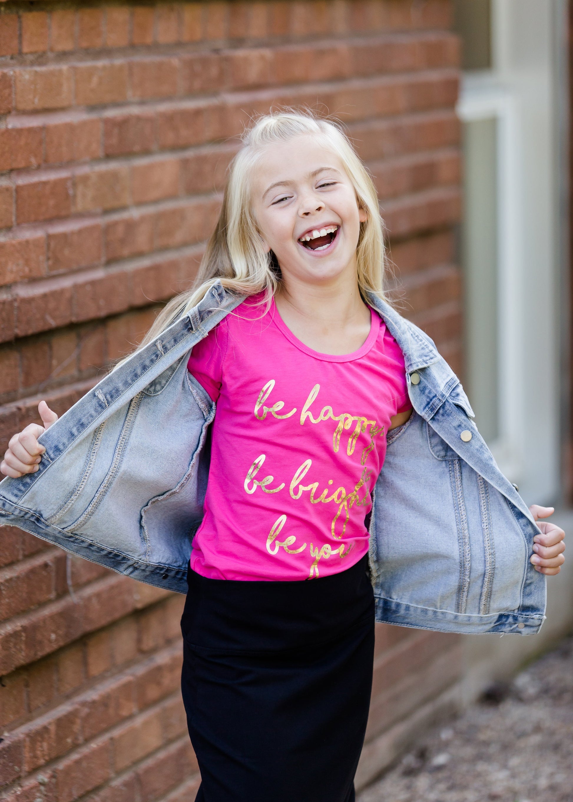 bright pink be happy, be bright, be you tee shirt