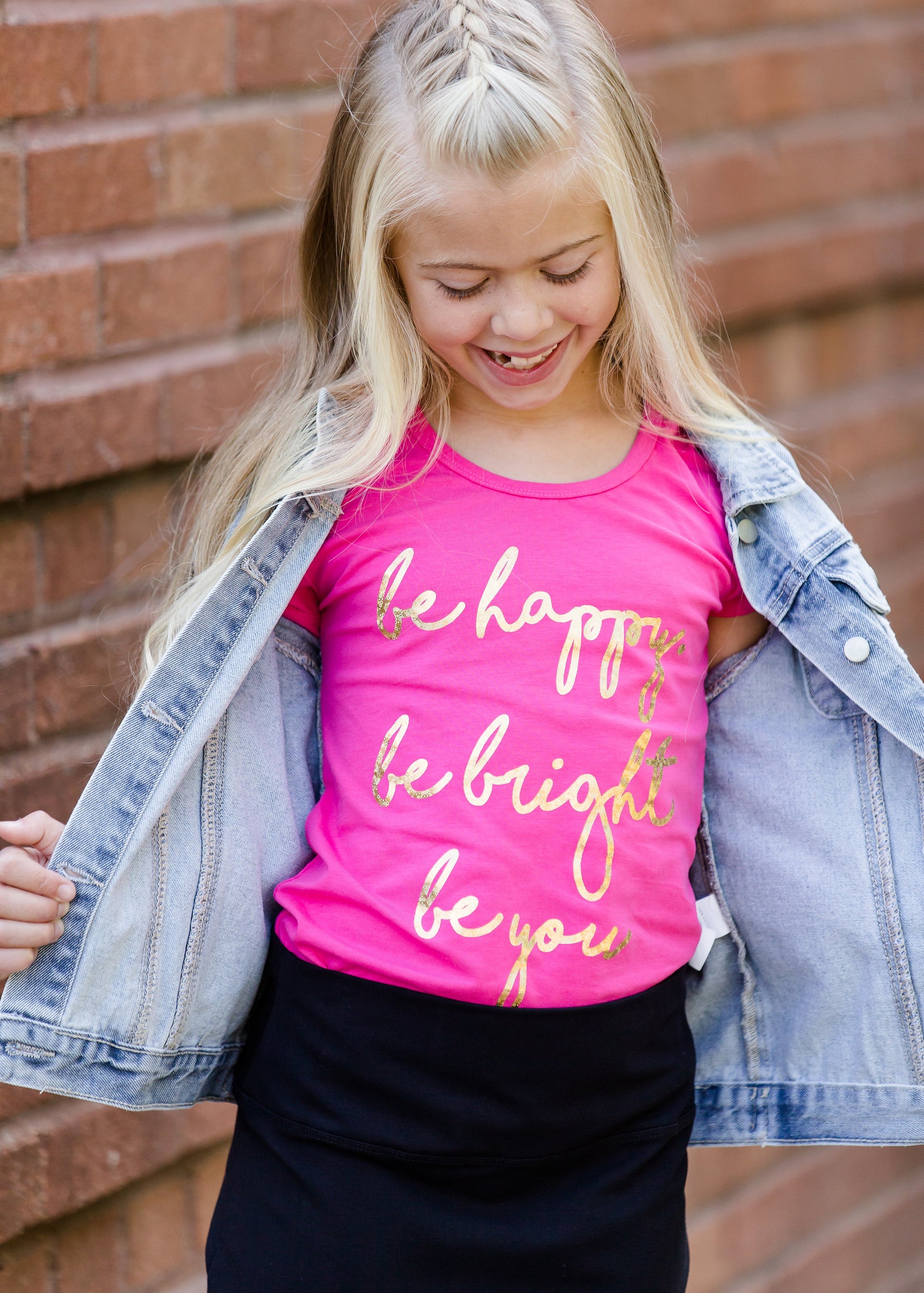 bright pink be happy, be bright, be you tee shirt