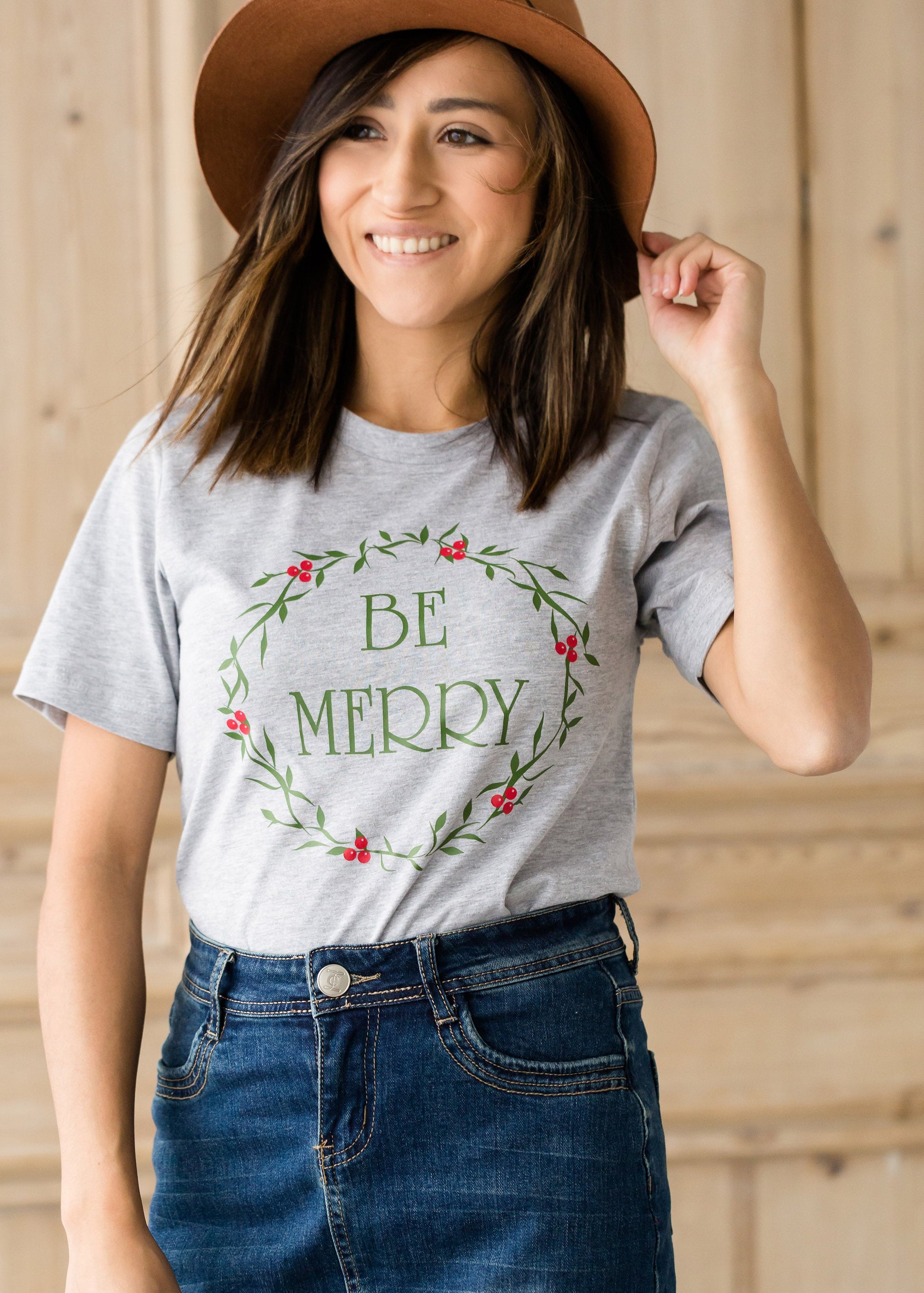 Be Merry  Christmas Wreath Graphic Tee - FINAL SALE Tops