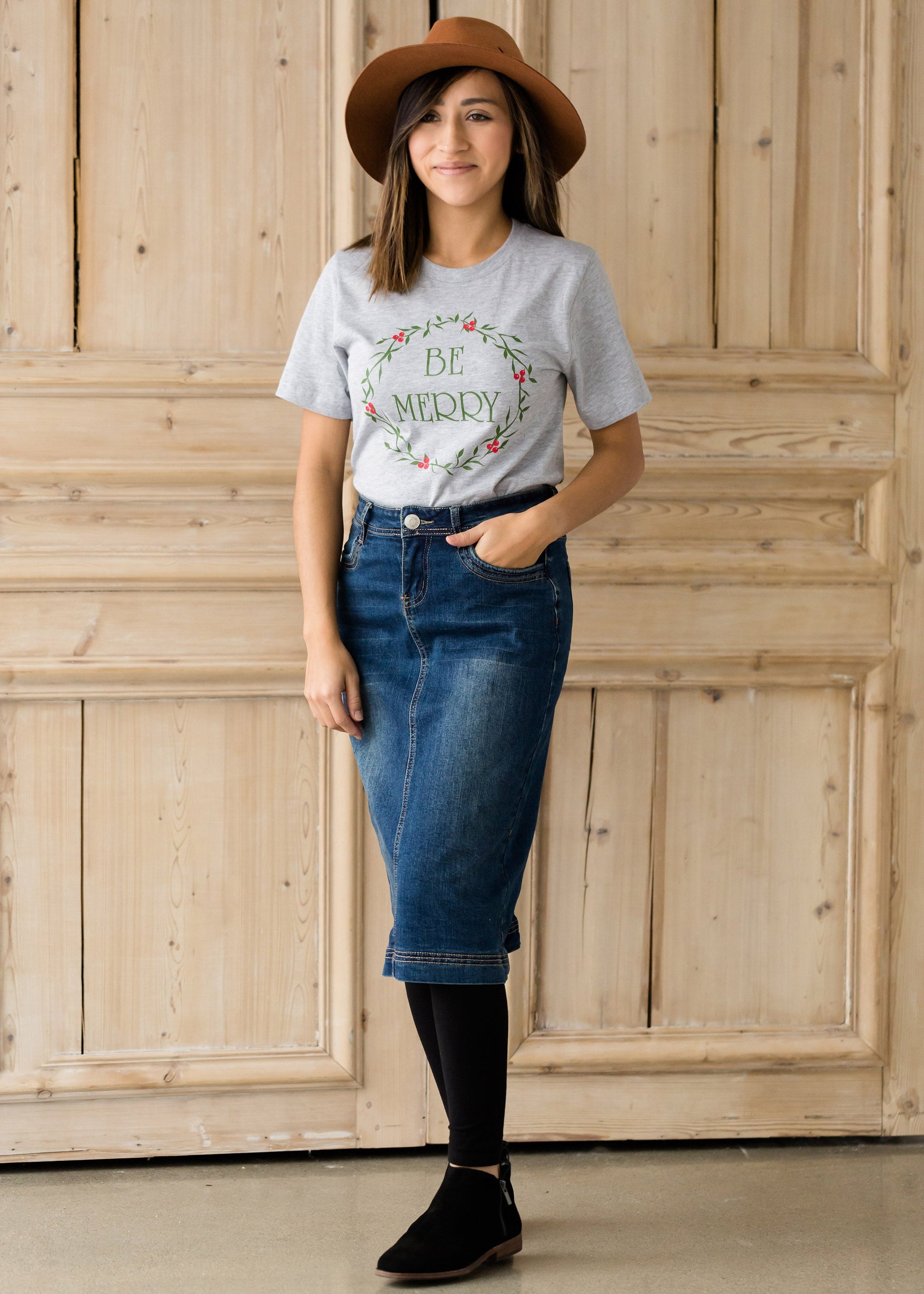 Be Merry  Christmas Wreath Graphic Tee - FINAL SALE Tops