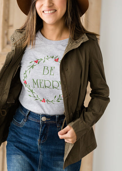 Be Merry  Christmas Wreath Graphic Tee - FINAL SALE Tops