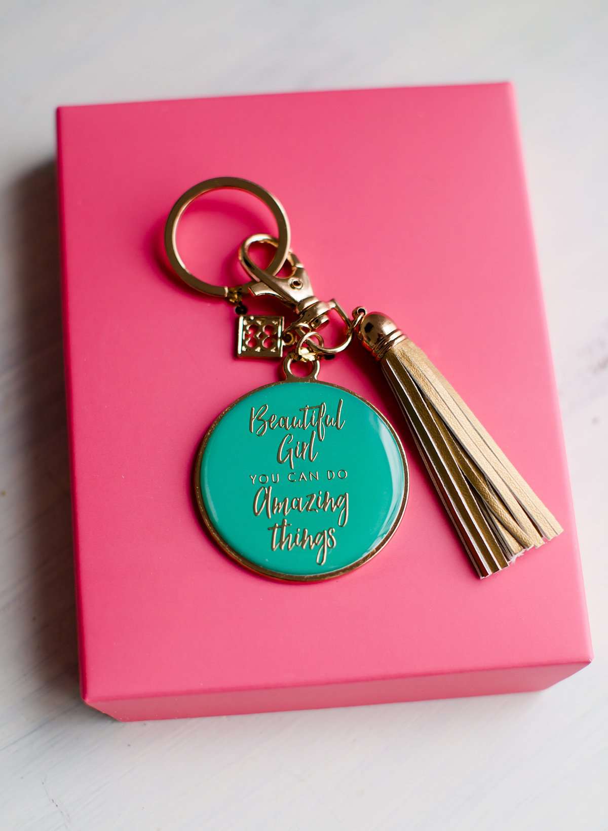 Mint key chain in a floral gift box