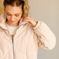 Beige Corduroy Quilted Bomber Jacket Tops LUSH