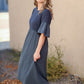 Bell Sleeve Babydoll Thread Detail Trim Midi Dress Dresses Tea N Rose