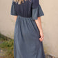 Bell Sleeve Babydoll Thread Detail Trim Midi Dress Dresses Tea N Rose