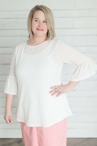 Bell Sleeve Modest Blouse Tops Ivory / 1X