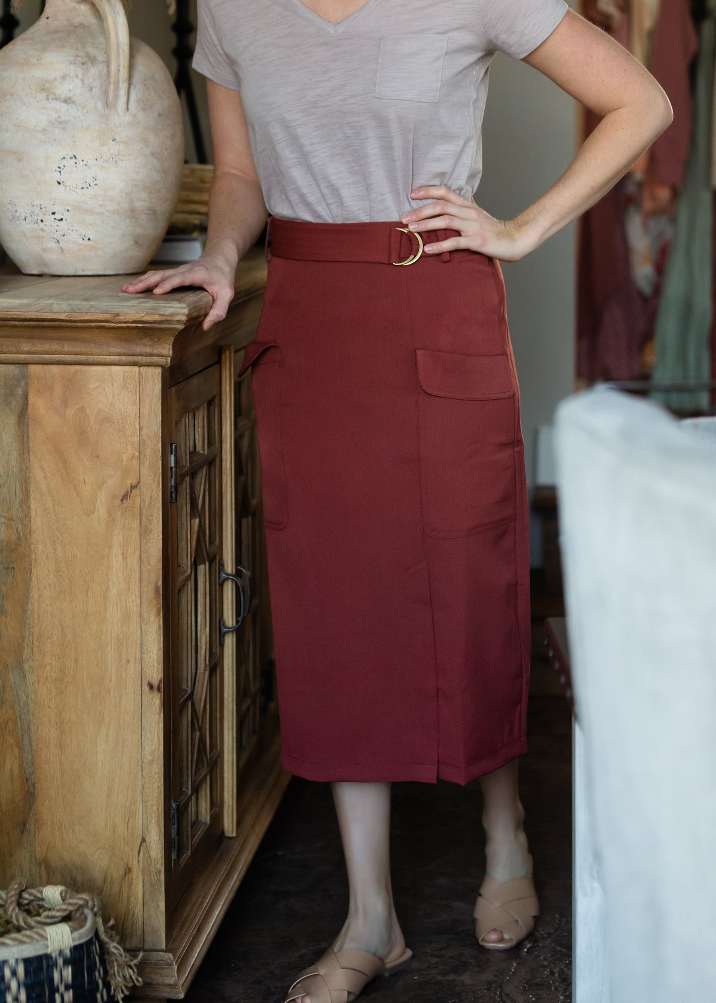 Belted Patch Pocket Midi Skirt - FINAL SALE Skirts