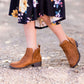 Girls Hazel suede-like slip on ankle boot with 3/4" heel.