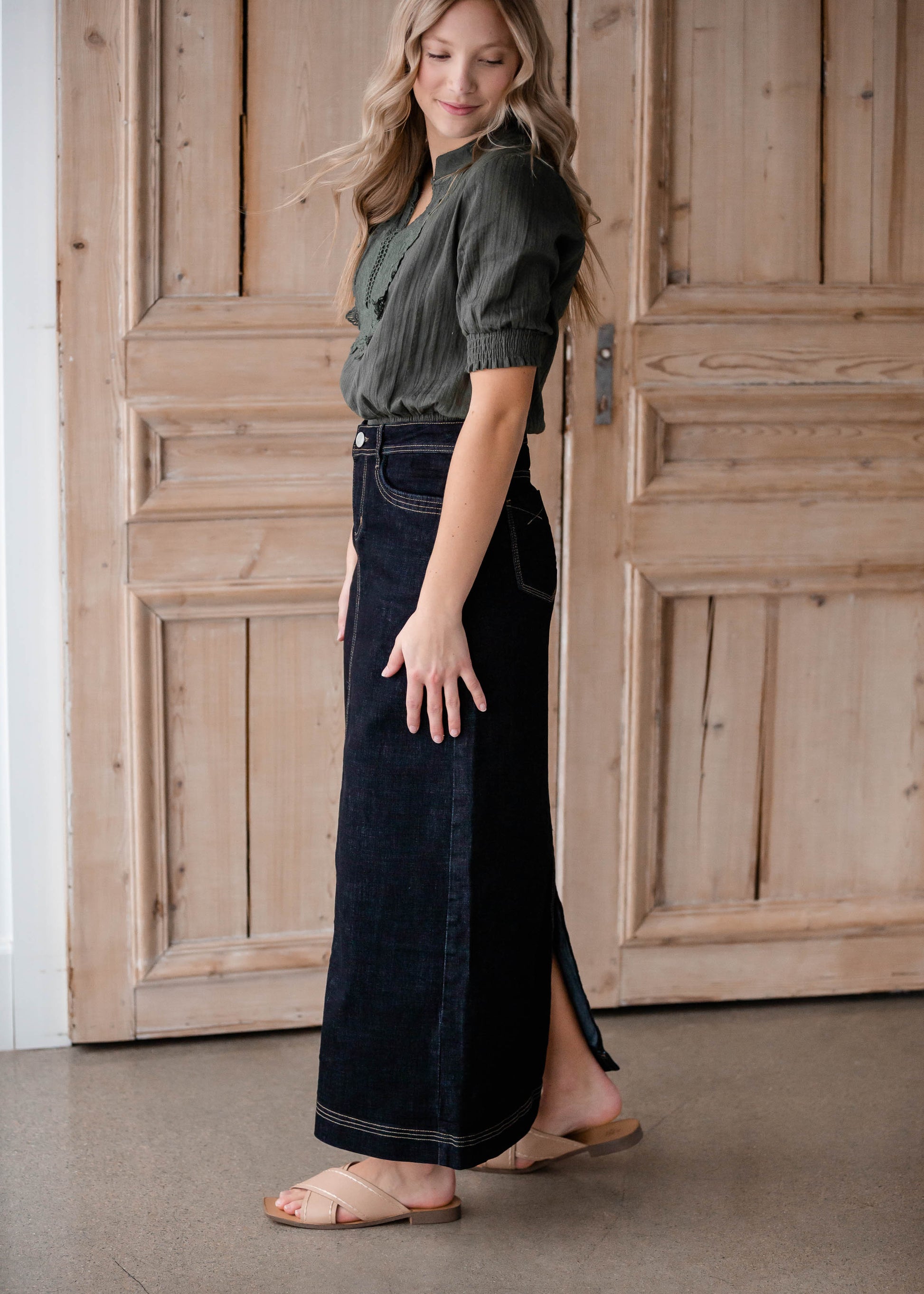 Beth Dark Wash Long Denim Skirt - FINAL SALE – Inherit Co.