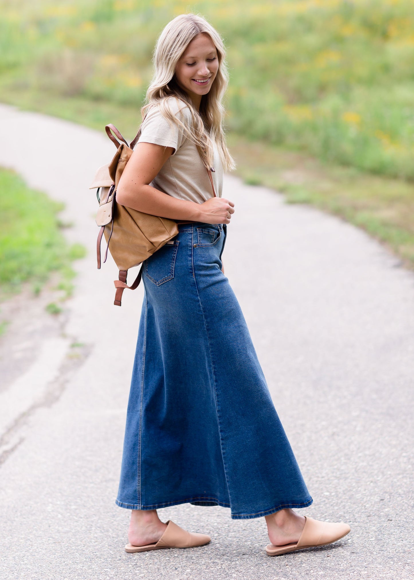 Bethany Medium A-Line Long Denim Skirt Skirts