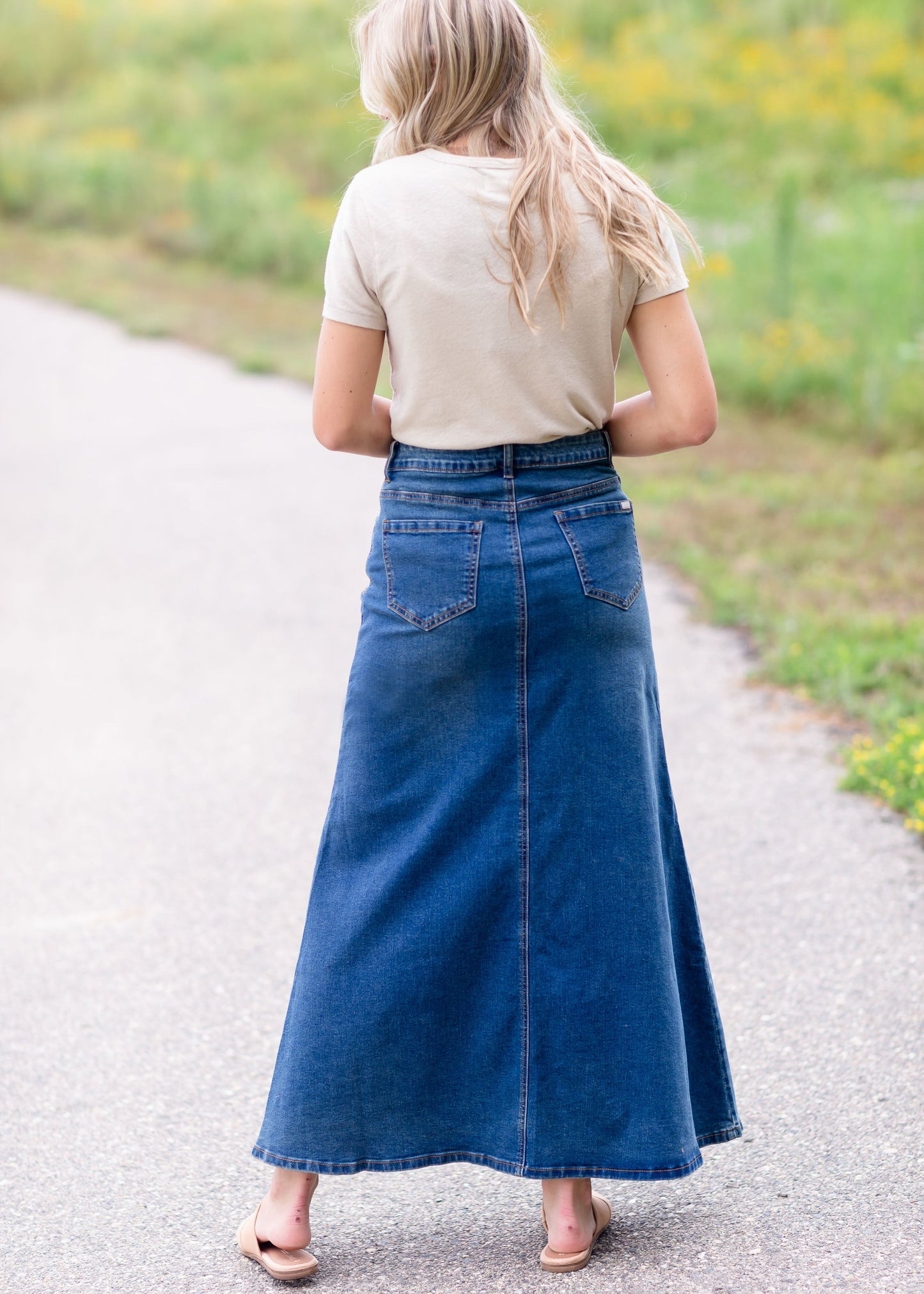 Bethany Medium A-Line Long Denim Skirt Skirts