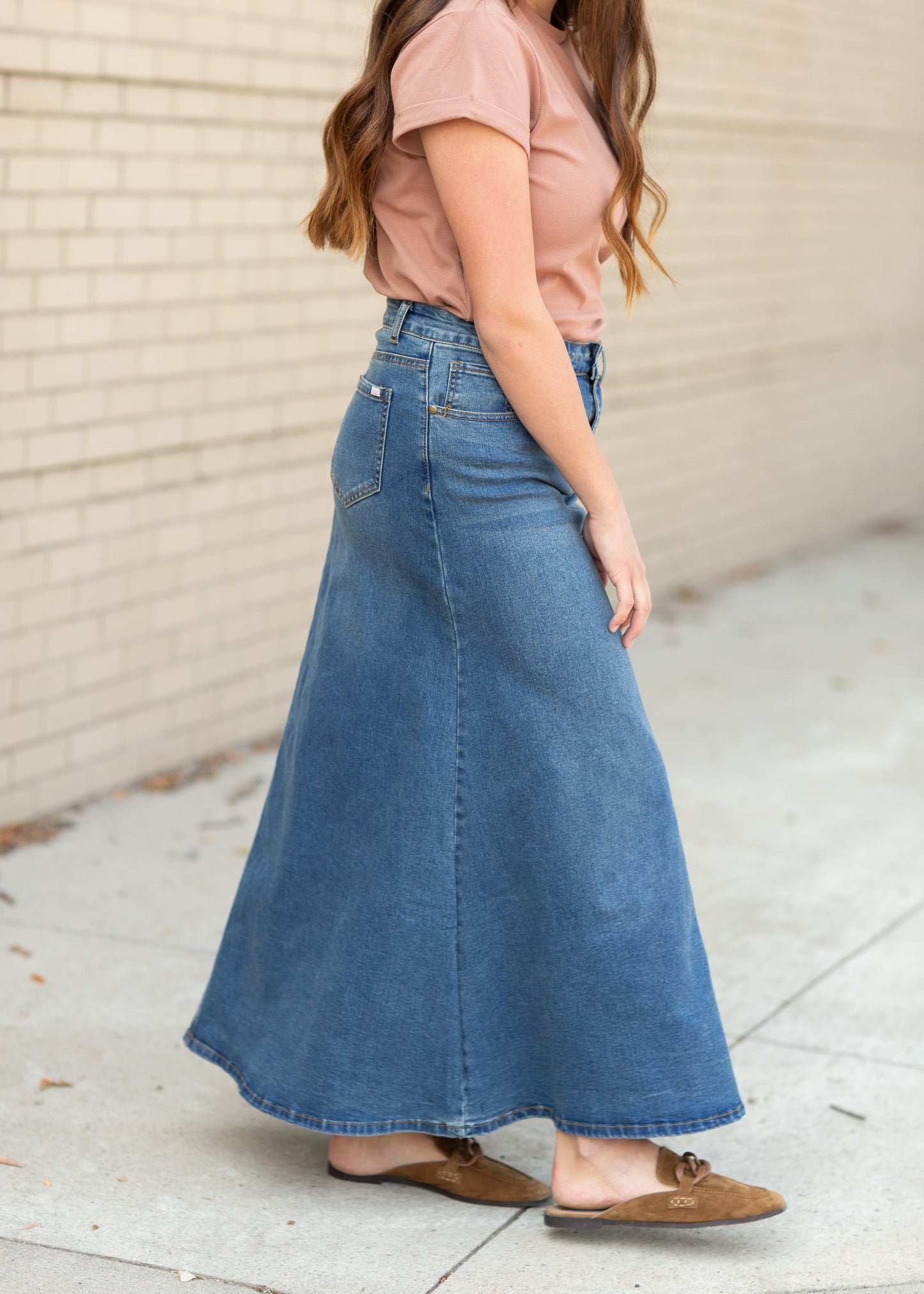 Bethany Medium A-Line Long Denim Skirt Skirts