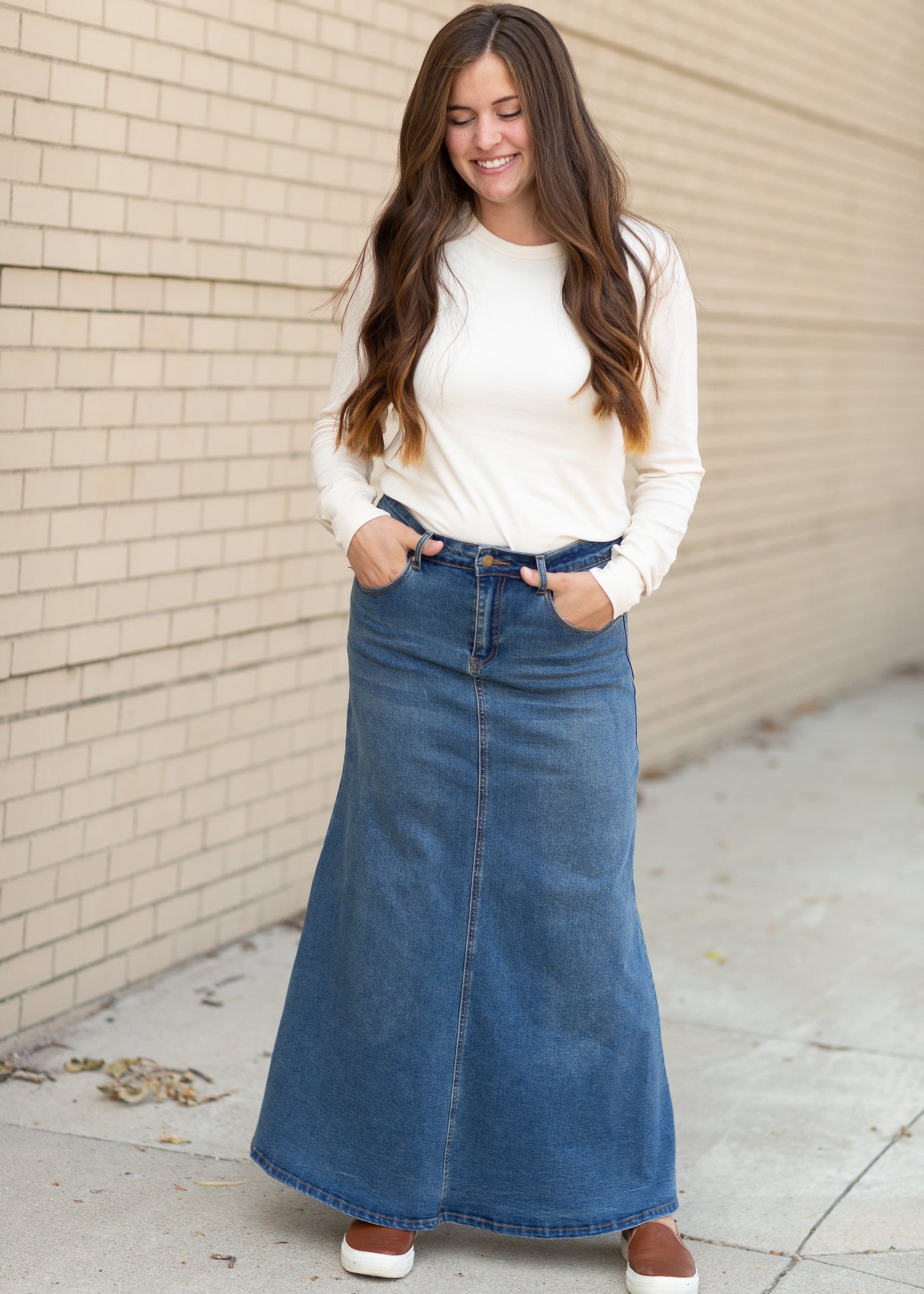 Bethany Medium A-Line Long Denim Skirt Skirts