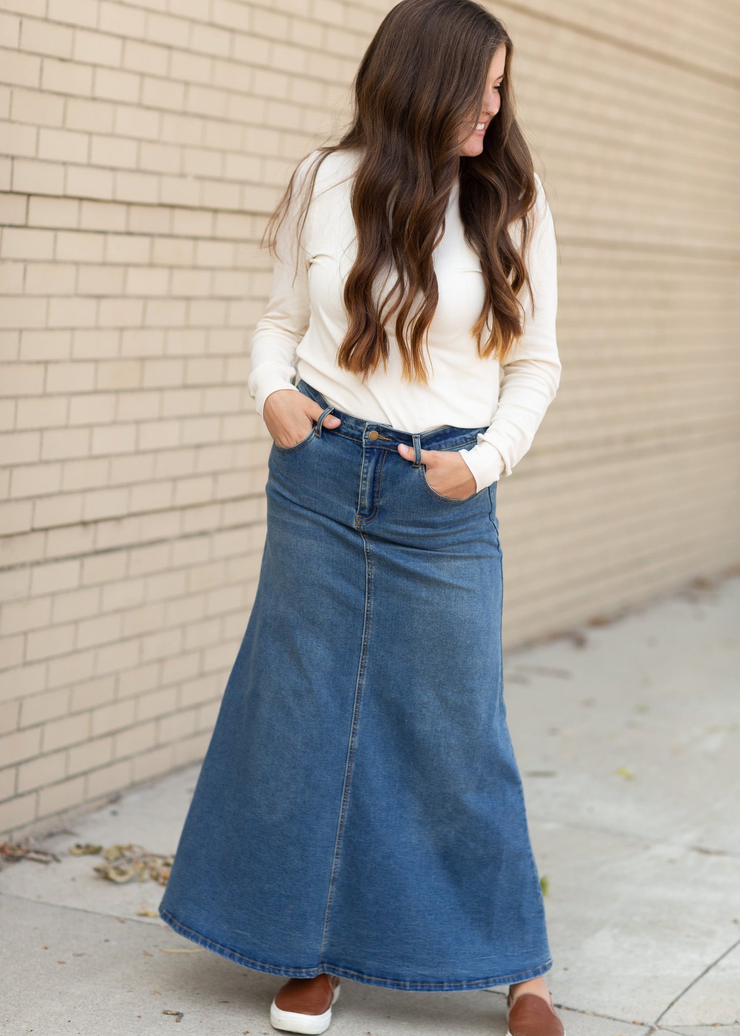 Bethany Medium A-Line Long Denim Skirt Skirts