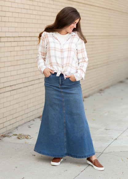 Bethany Medium Wash A-Line Long Denim Skirt - FINAL SALE