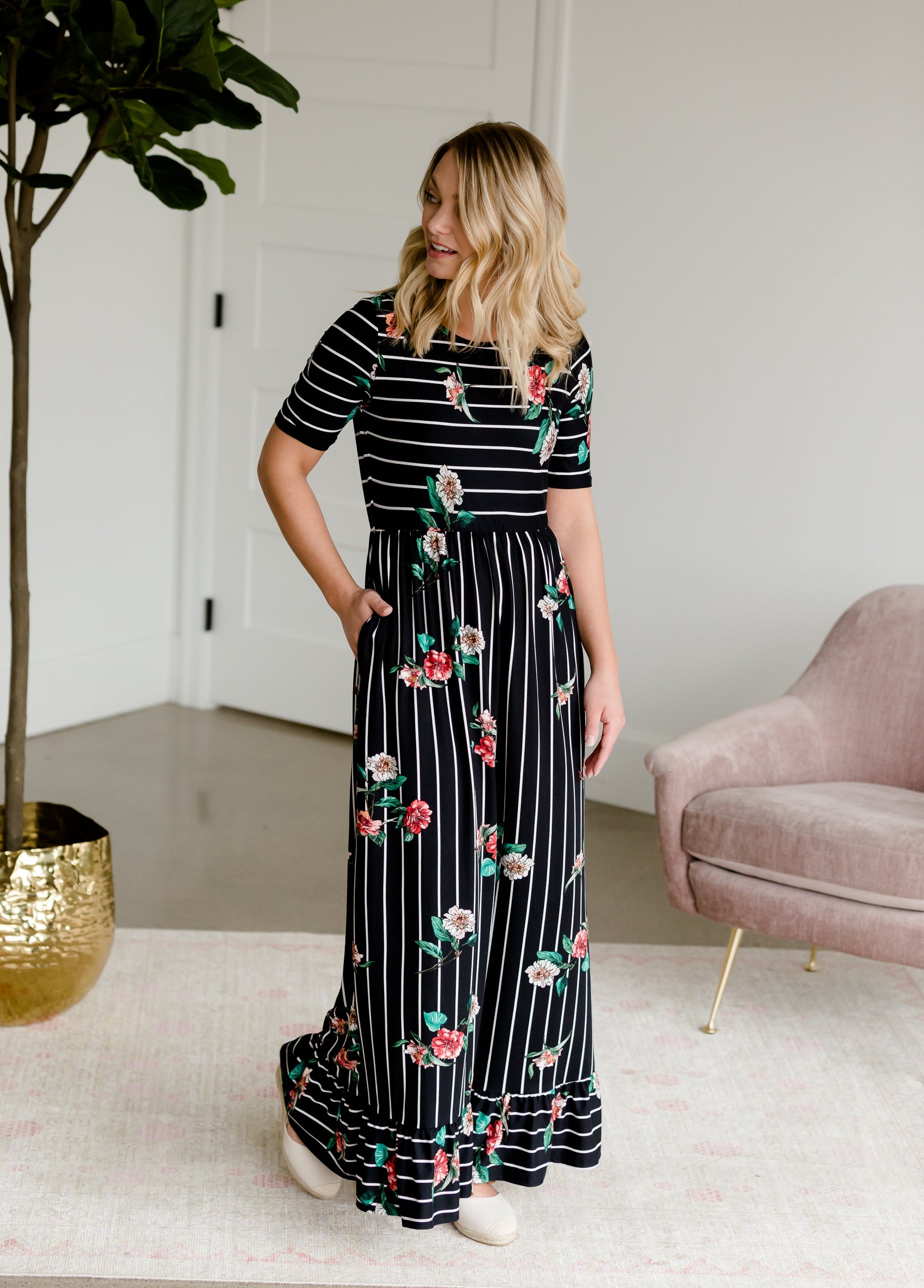 Betsy Striped Floral Maxi Dress - FINAL SALE Dresses