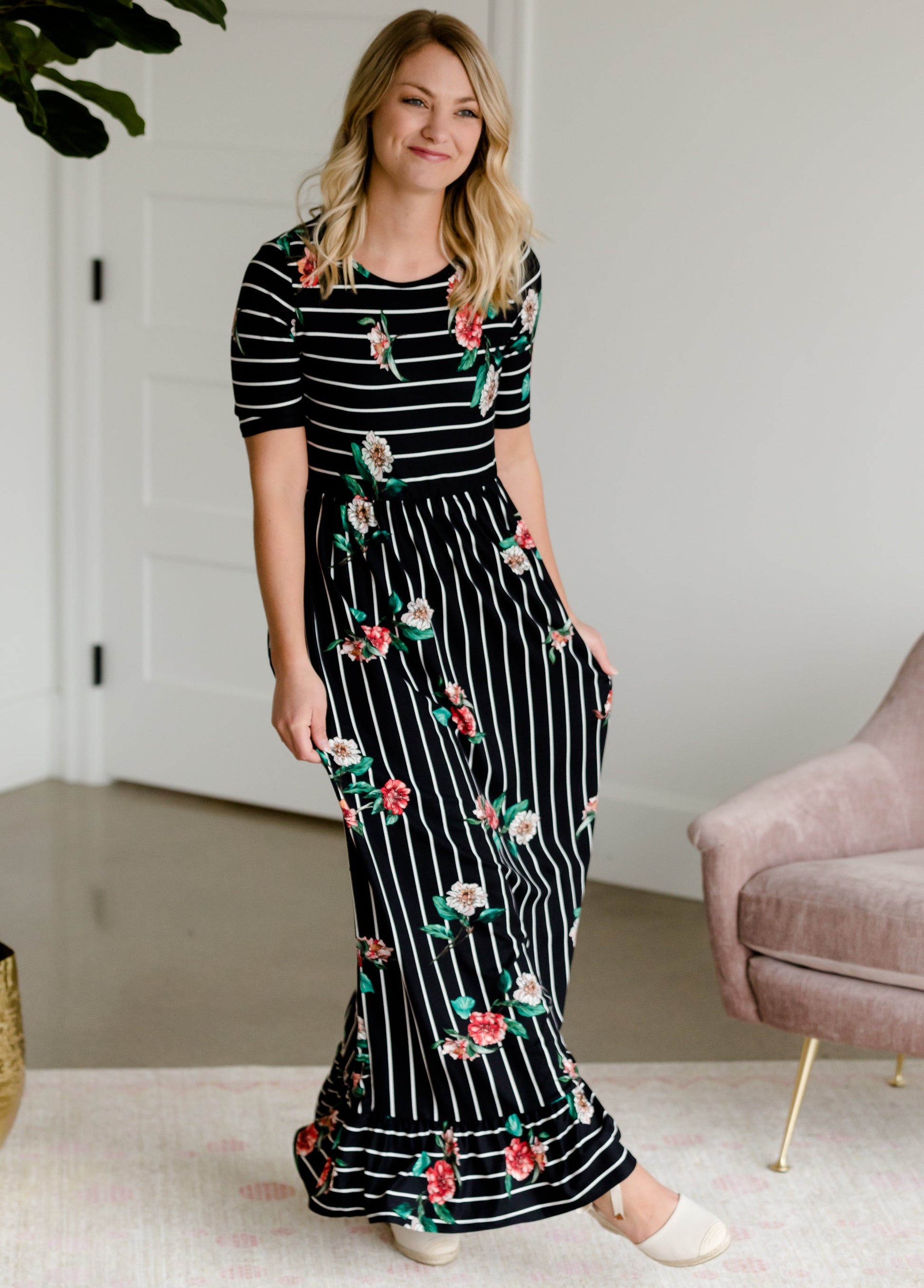 Betsy Striped Floral Maxi Dress - FINAL SALE Dresses