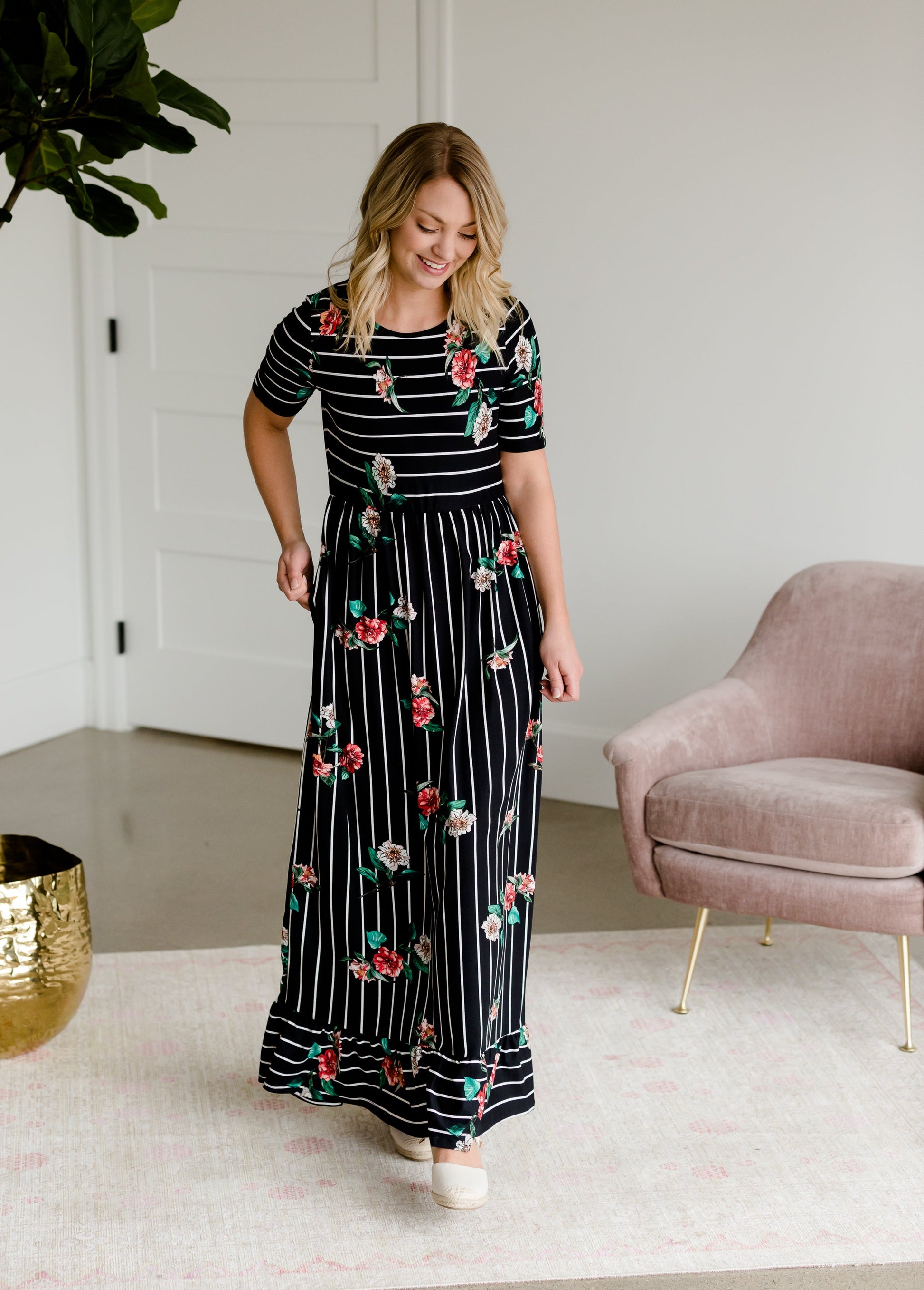 Betsy Striped Floral Maxi Dress - FINAL SALE Dresses