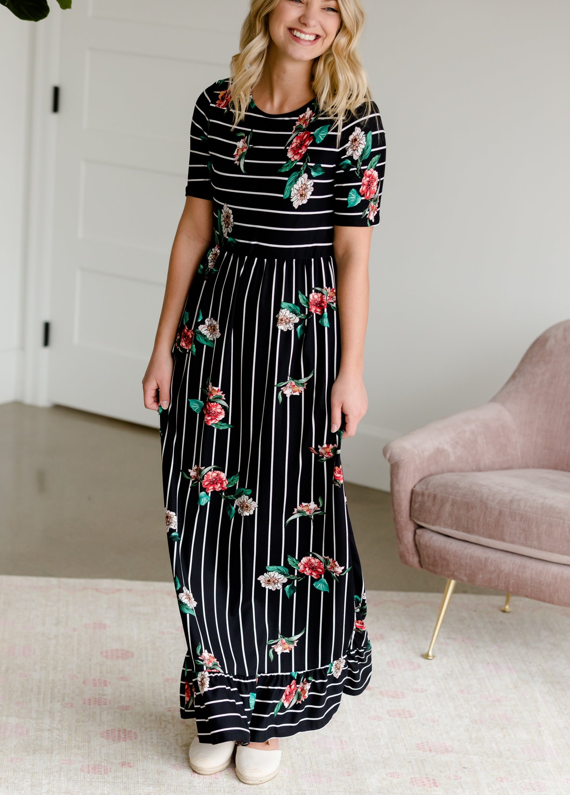 Betsy Striped Floral Maxi Dress - FINAL SALE Dresses