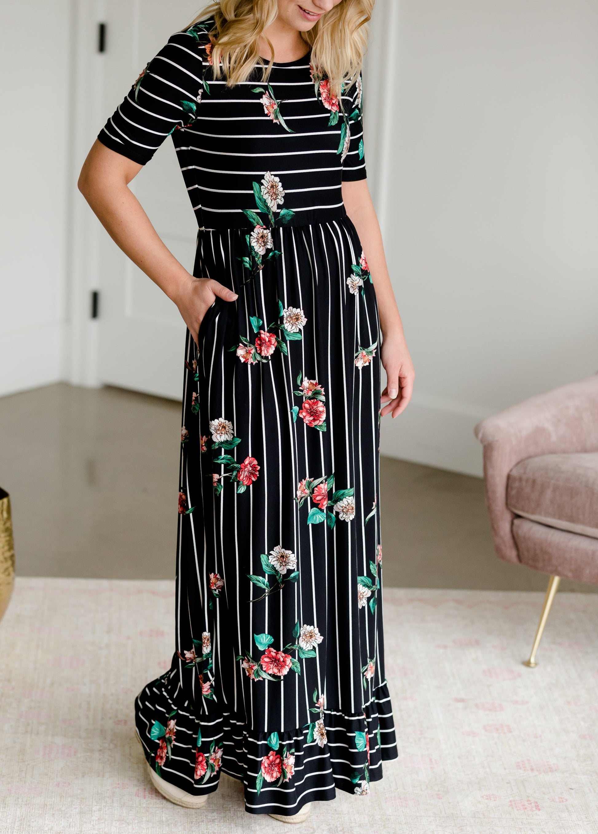 Betsy Striped Floral Maxi Dress - FINAL SALE Dresses