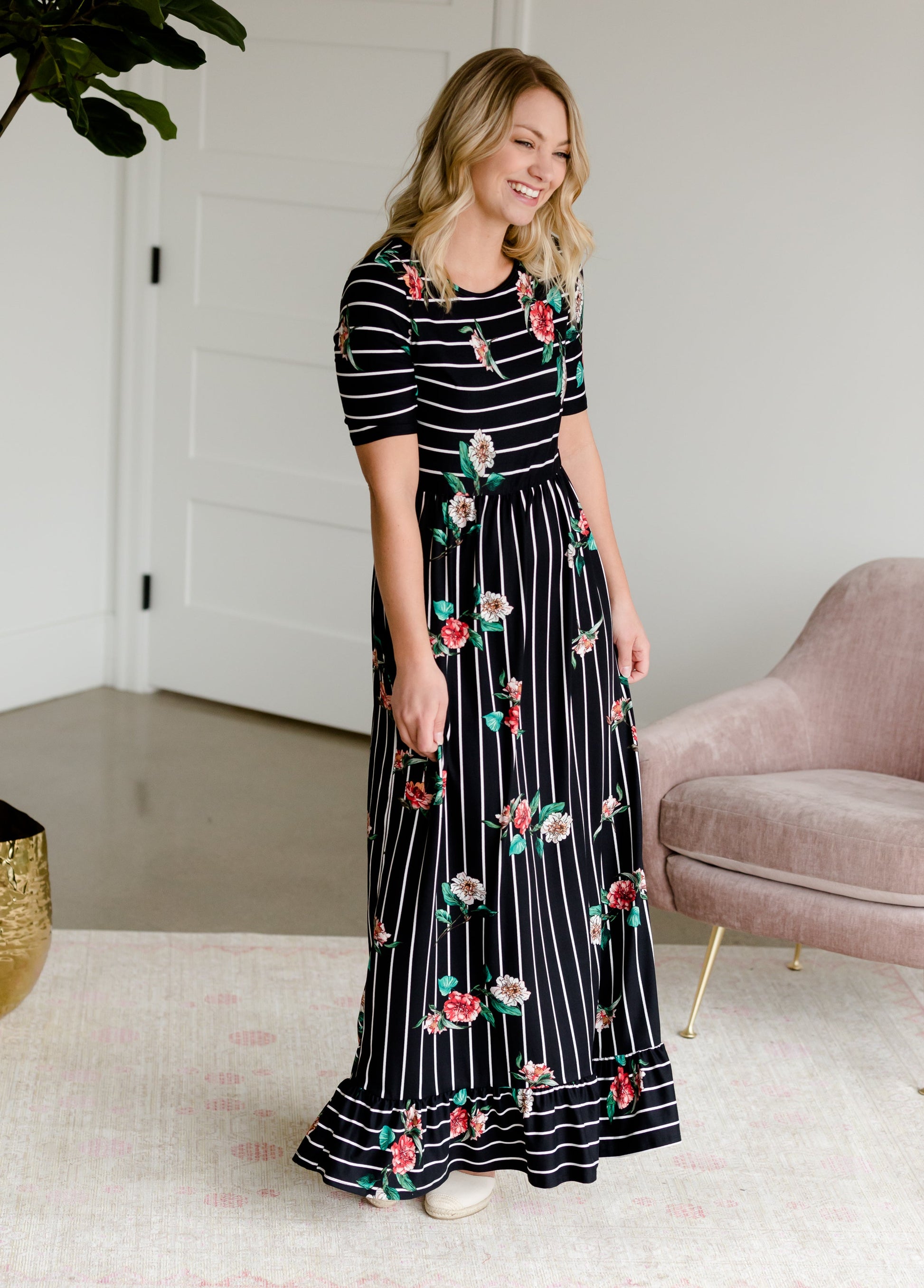 Betsy Striped Floral Maxi Dress - FINAL SALE Dresses
