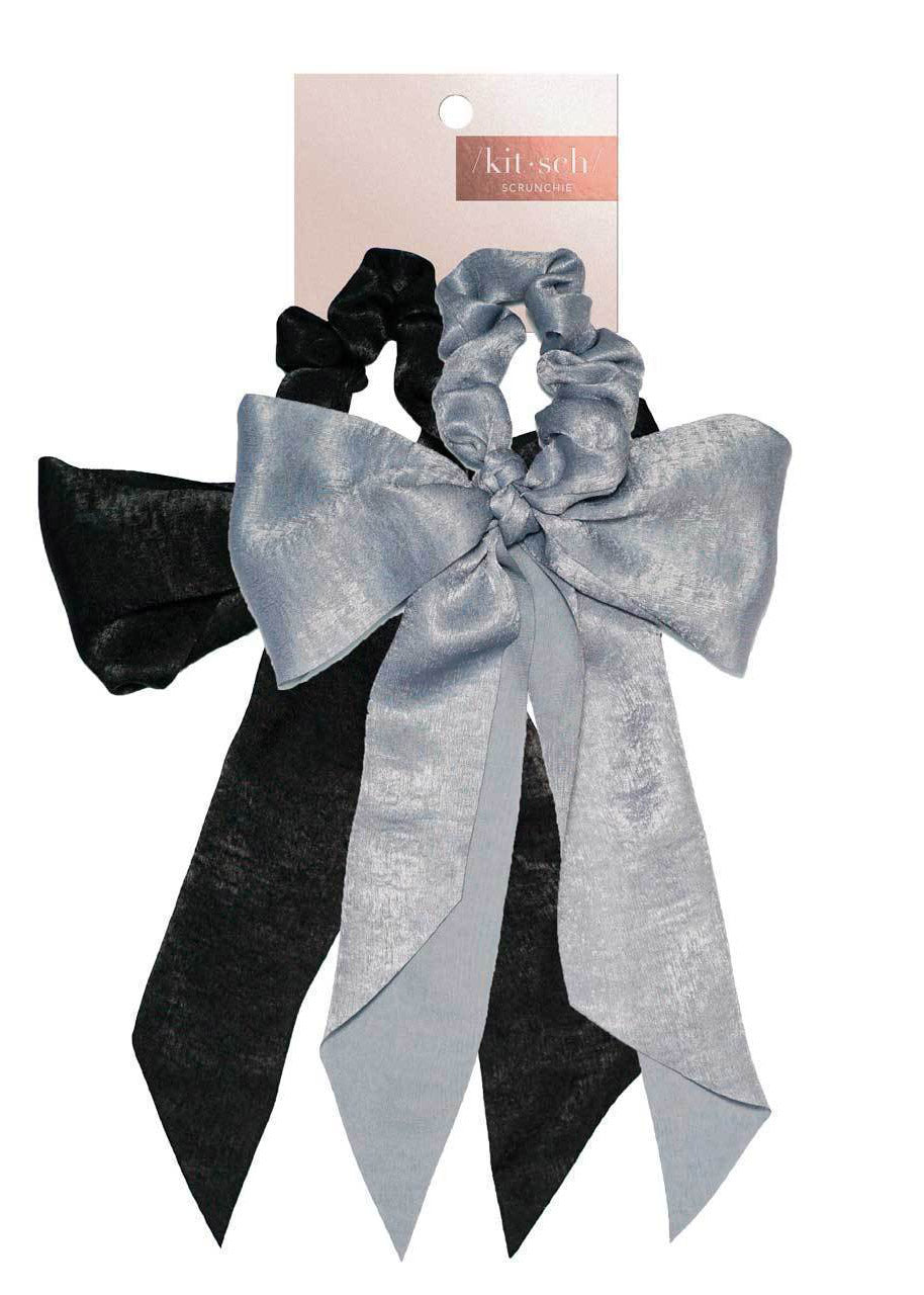 Black and Gray Satin Bow Scrunchie - Set of 2 Accessories