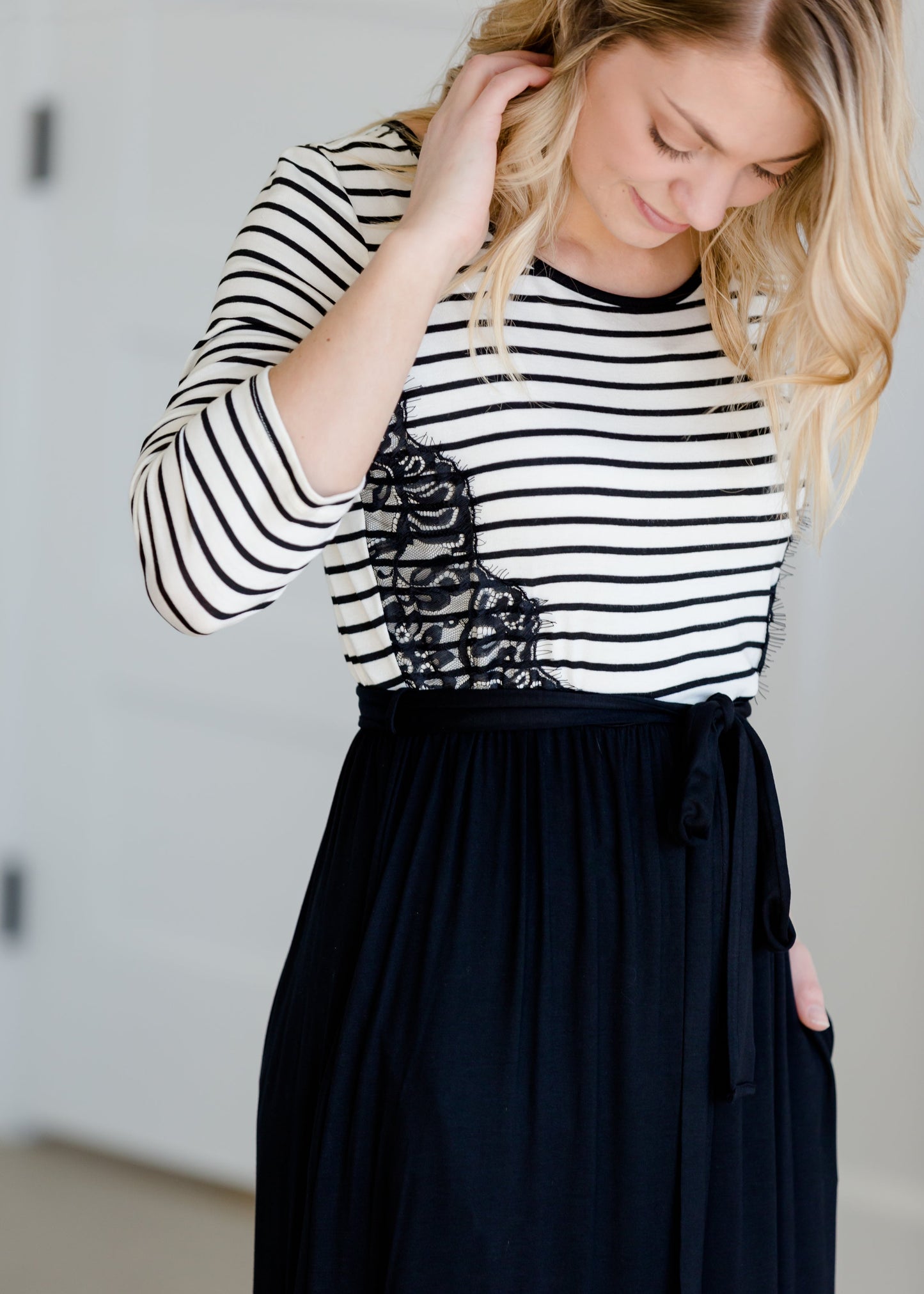 Black and White Lace Striped Maxi Dress - FINAL SALE Dresses