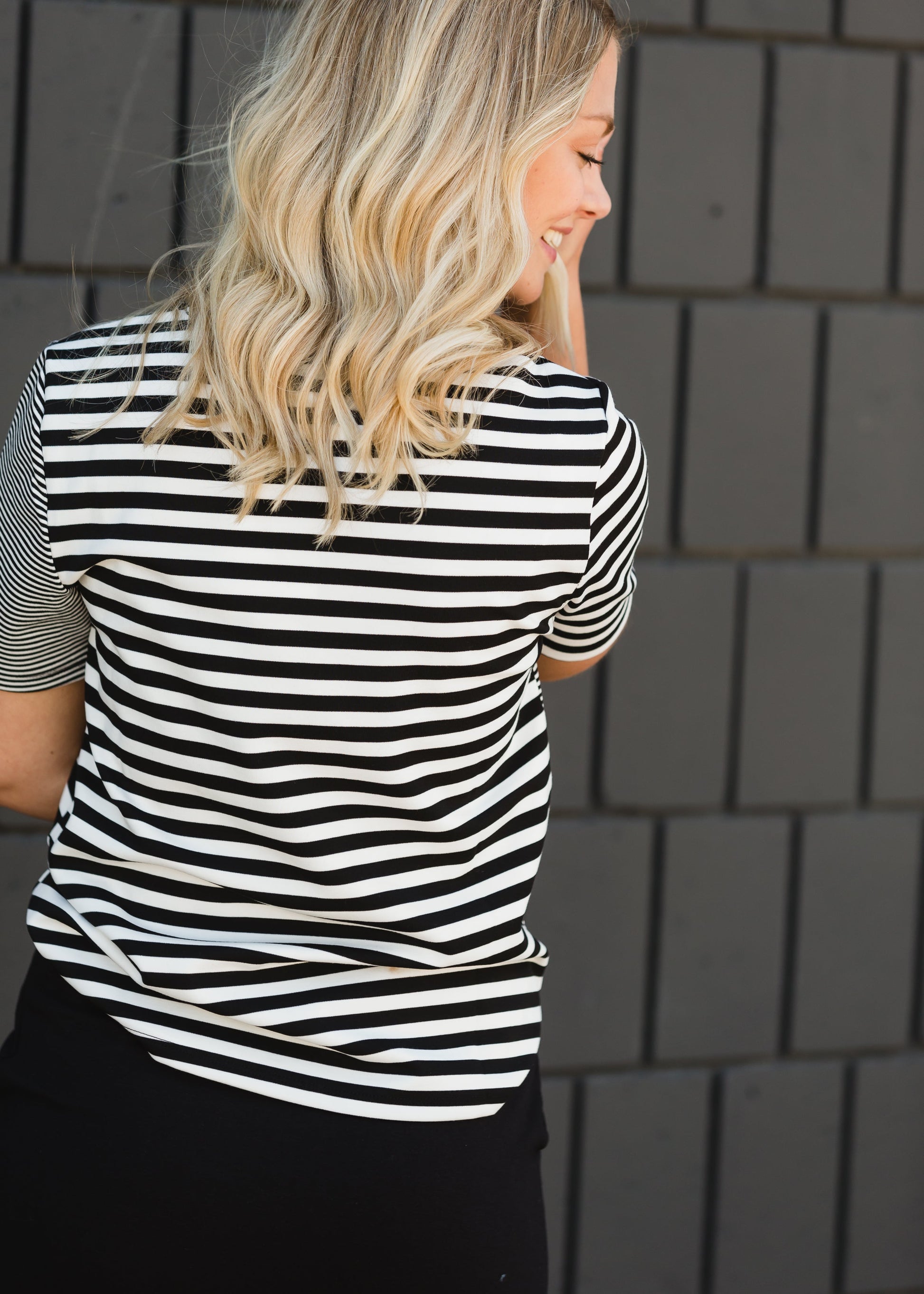 Black and White Mixed Striped Tee Shirt - FINAL SALE Tops