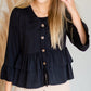 Black Button-Down Tiered Ruffle Hem Top Tops Hayden