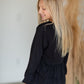 Black Button-Down Tiered Ruffle Hem Top Tops Hayden