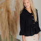 Black Button-Down Tiered Ruffle Hem Top Tops Hayden