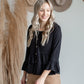 Black Button-Down Tiered Ruffle Hem Top Tops Hayden