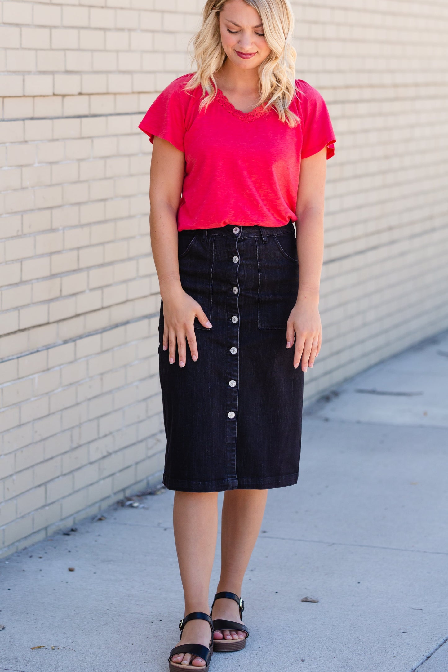 Black Button Front Utility Midi Skirt - FINAL SALE Skirts
