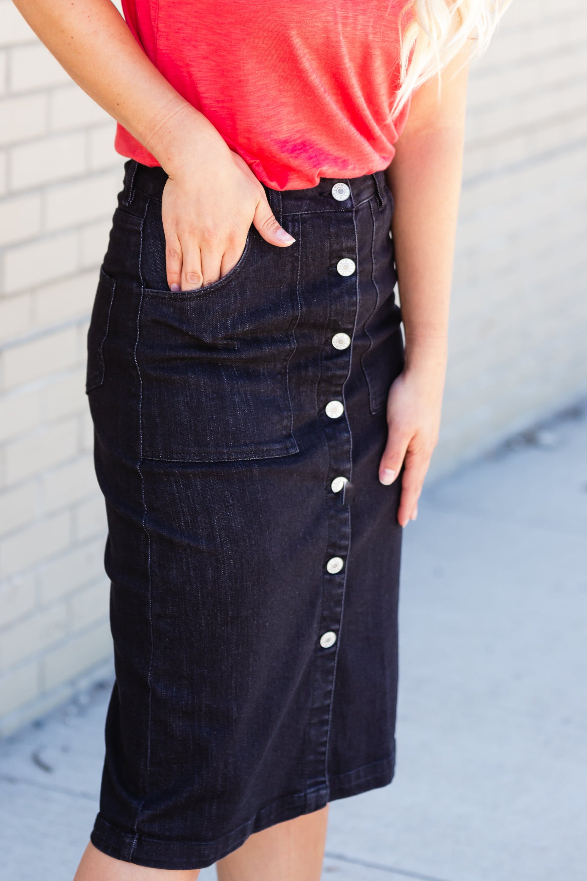 Black Button Front Utility Midi Skirt - FINAL SALE Skirts