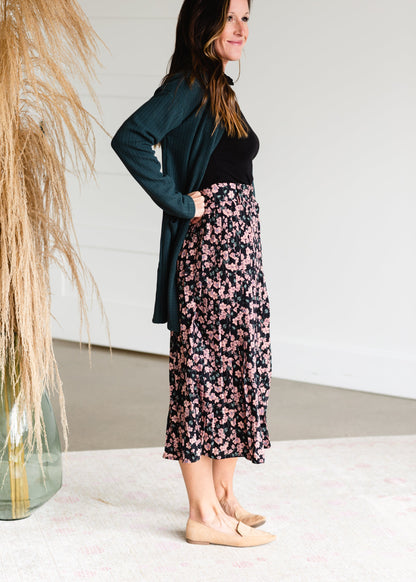 Black Button Up Blush Floral Midi Skirt - FINAL SALE Skirts
