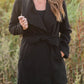 Black Collared Belted Fleece Coat - FINAL SALE Tops