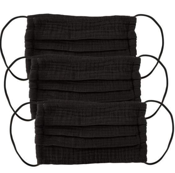 Black Cotton Reusable Face Mask - Set of 3 Accessories