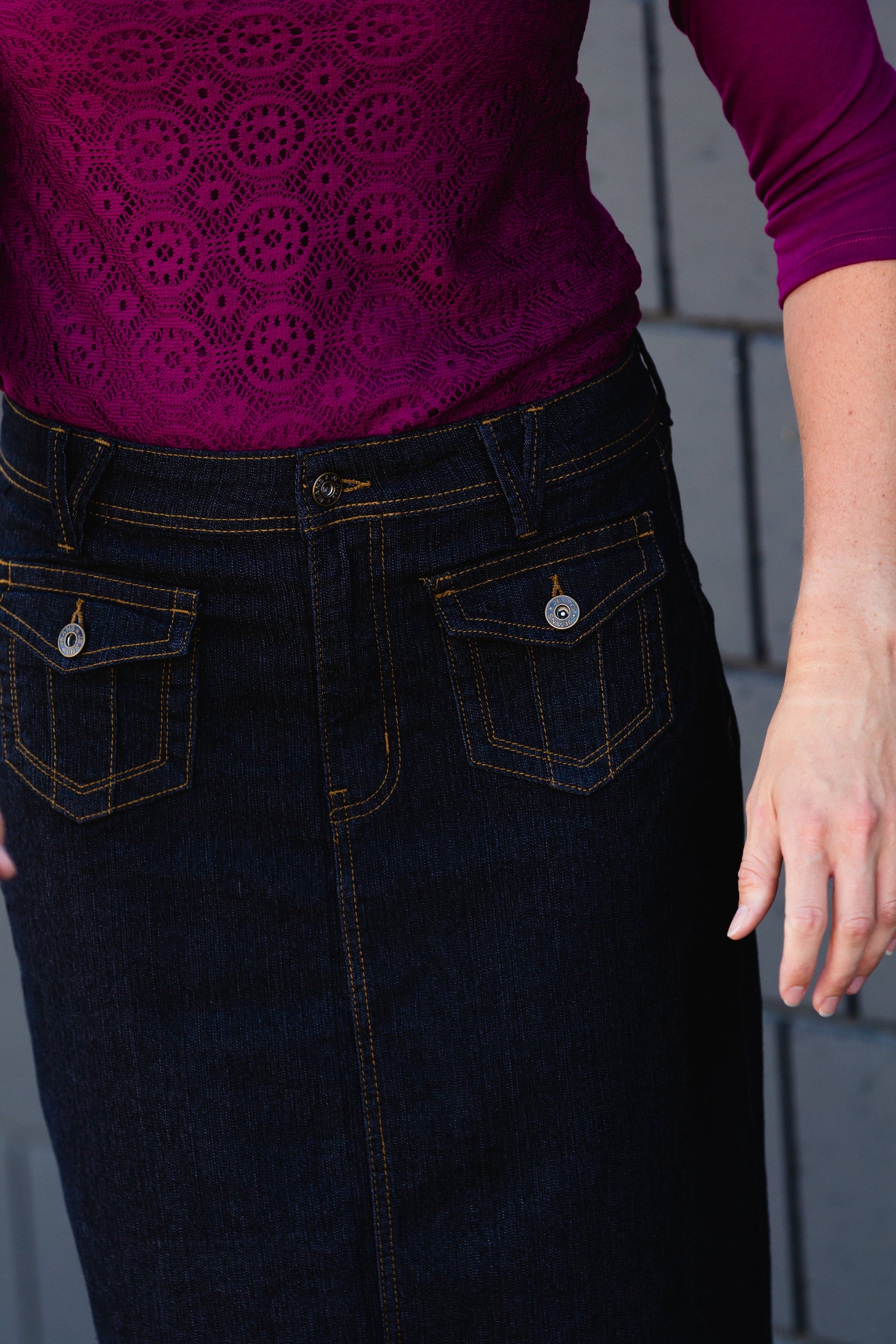 Black Denim Pocket Detail Midi Skirt - FINAL SALE Skirts