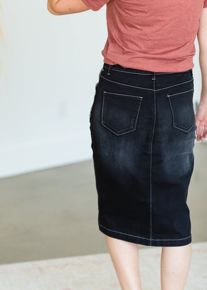 Black Denim Sequin Midi Skirt - FINAL SALE Skirts