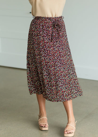 Black Ditsy Floral Belted Midi Skirt - FINAL SALE Skirts