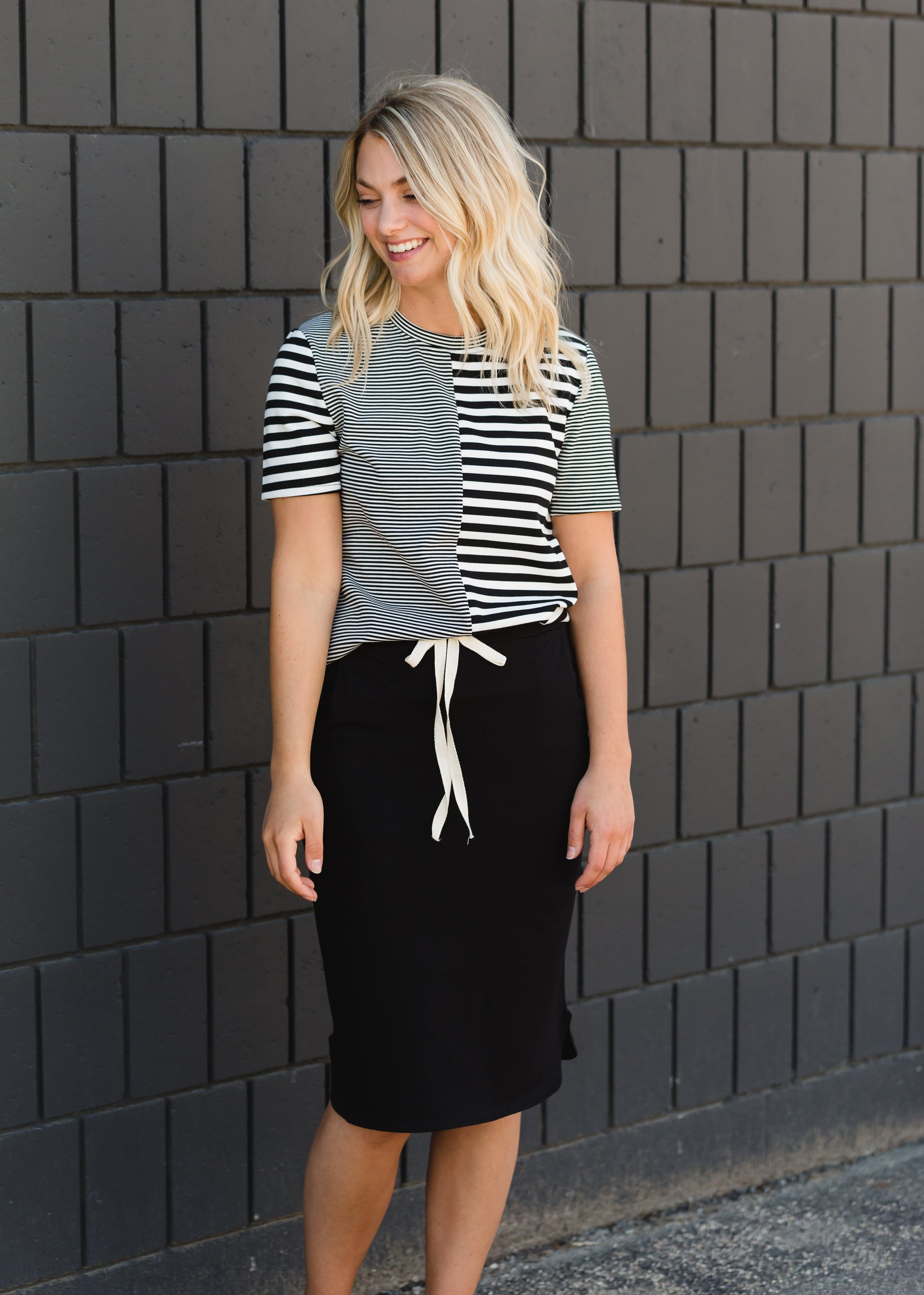 Black Drawstring Midi Skirt Skirts