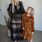 Black Embroidered Lace Overlay Tiered Midi Skirt Skirts Polagram + BaeVely